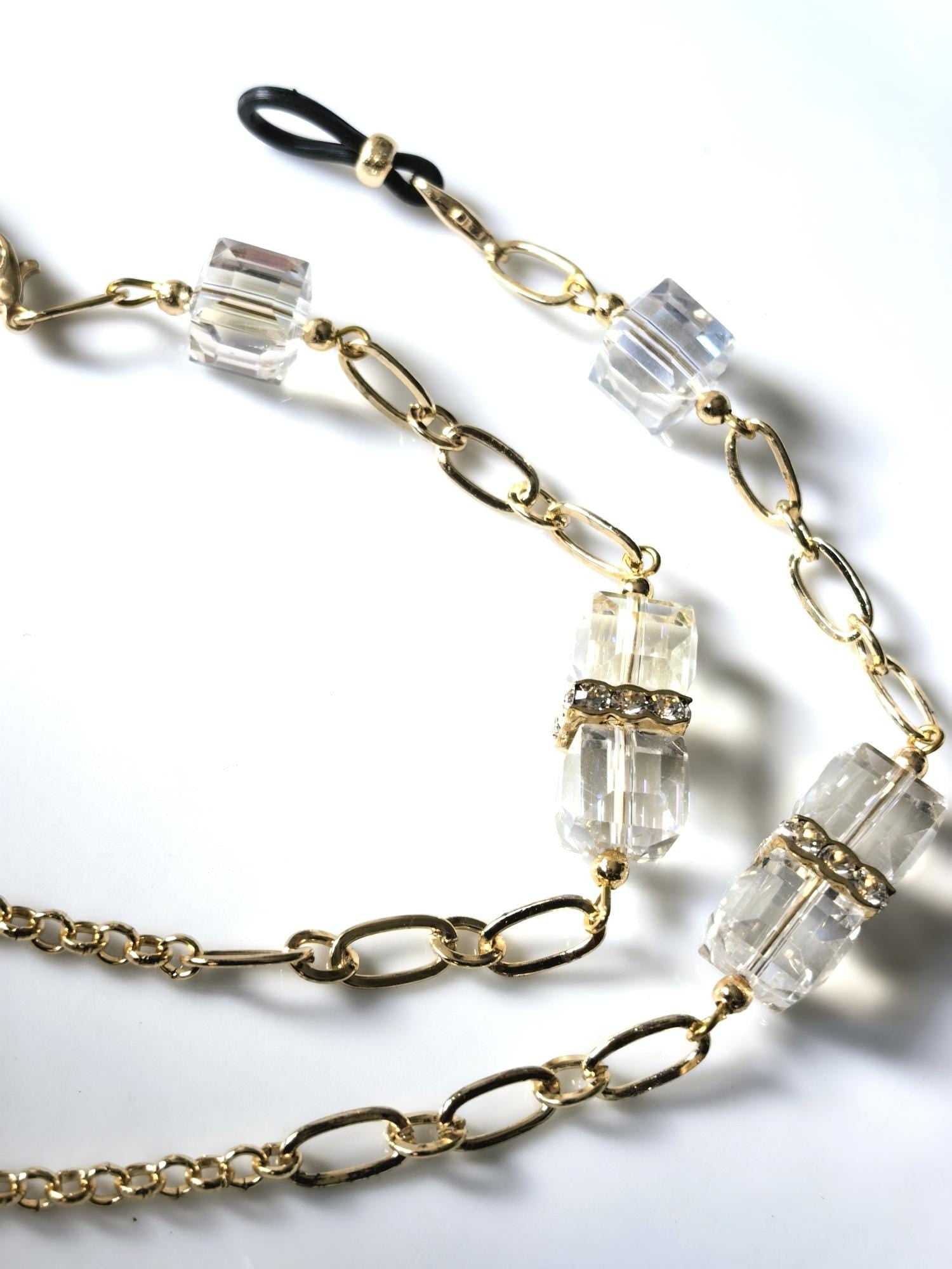 Eyeglass Chain – Crystal Cube Beads with Swarovski Accents