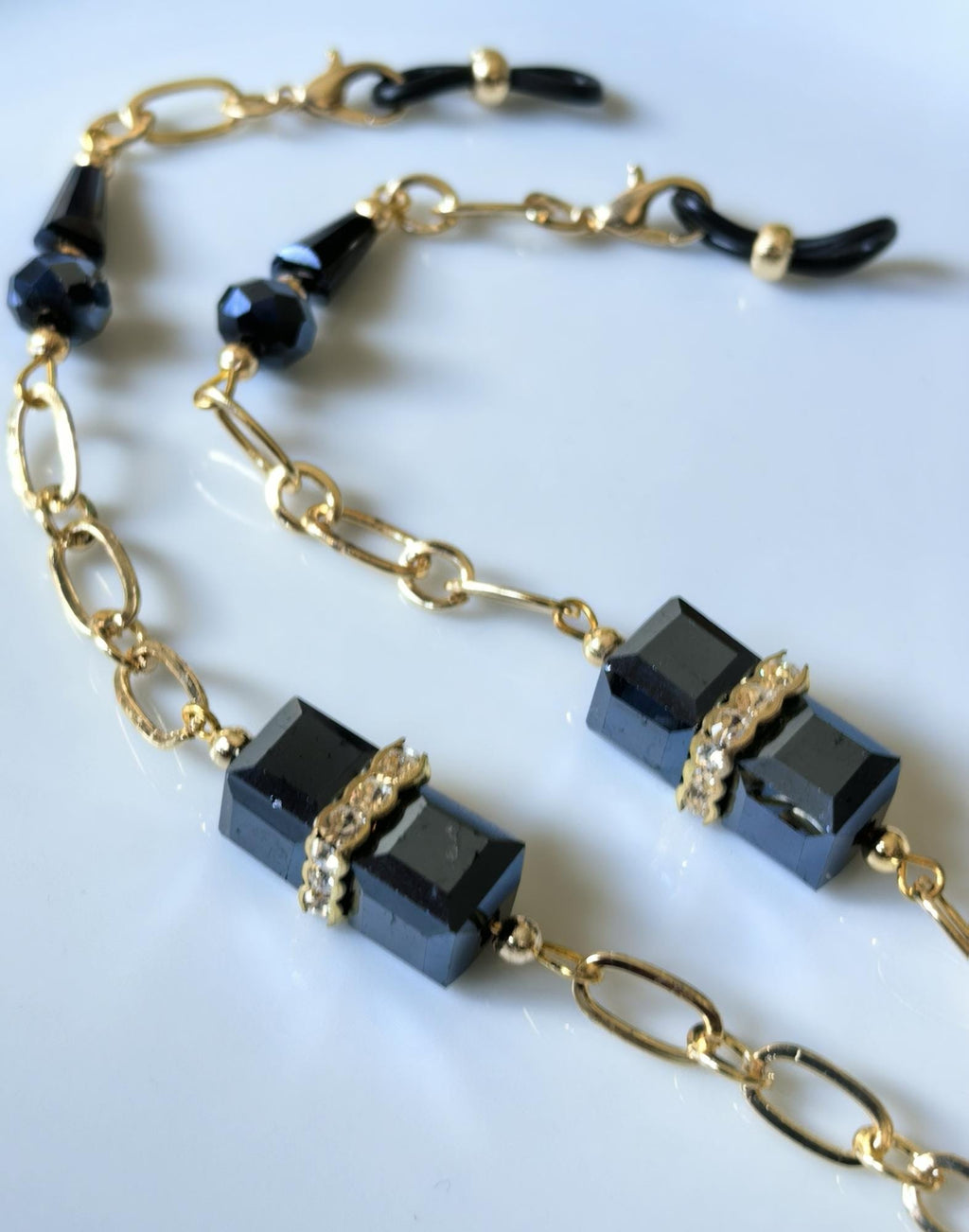 Glasses Chain – Crystal Cube Beads with Swarovski Rondelle Accents – Power Stones Collection