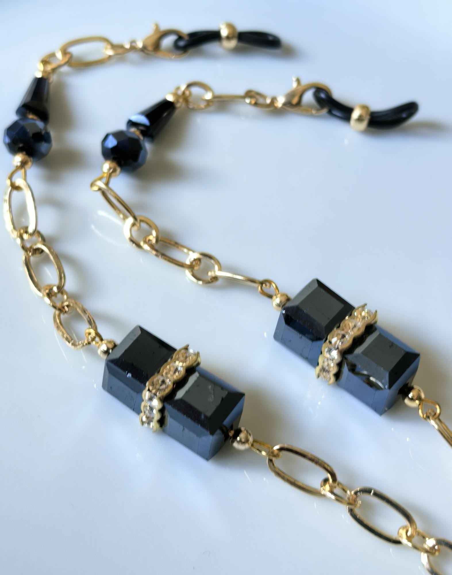 Glasses Chain – Crystal Cube Beads with Swarovski Rondelle Accents – Power Stones Collection