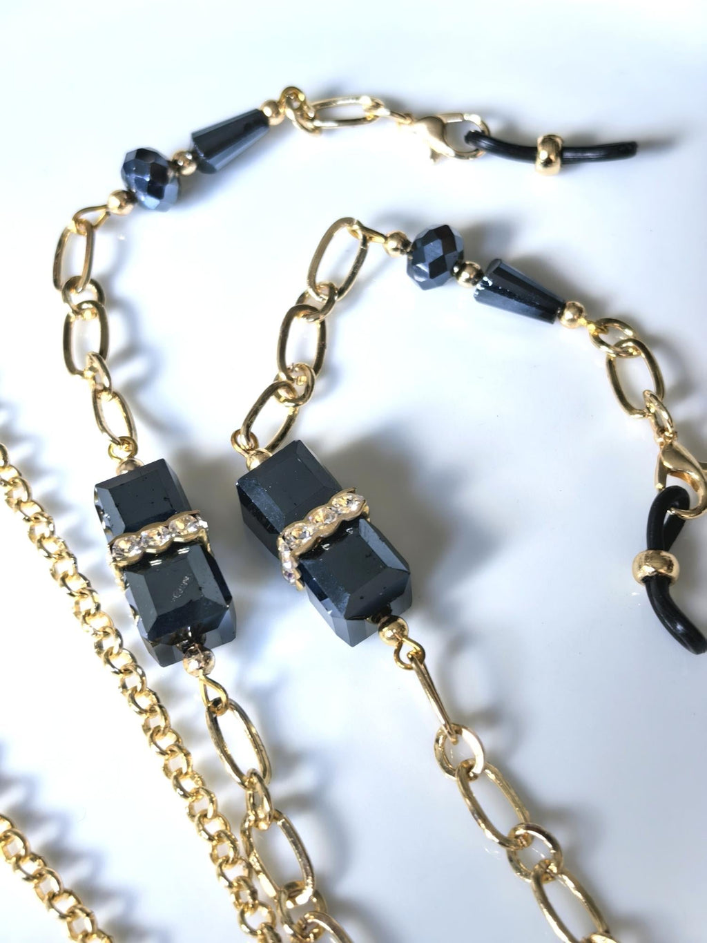 Glasses Chain – Crystal Cube Beads with Swarovski Rondelle Accents – Power Stones Collection
