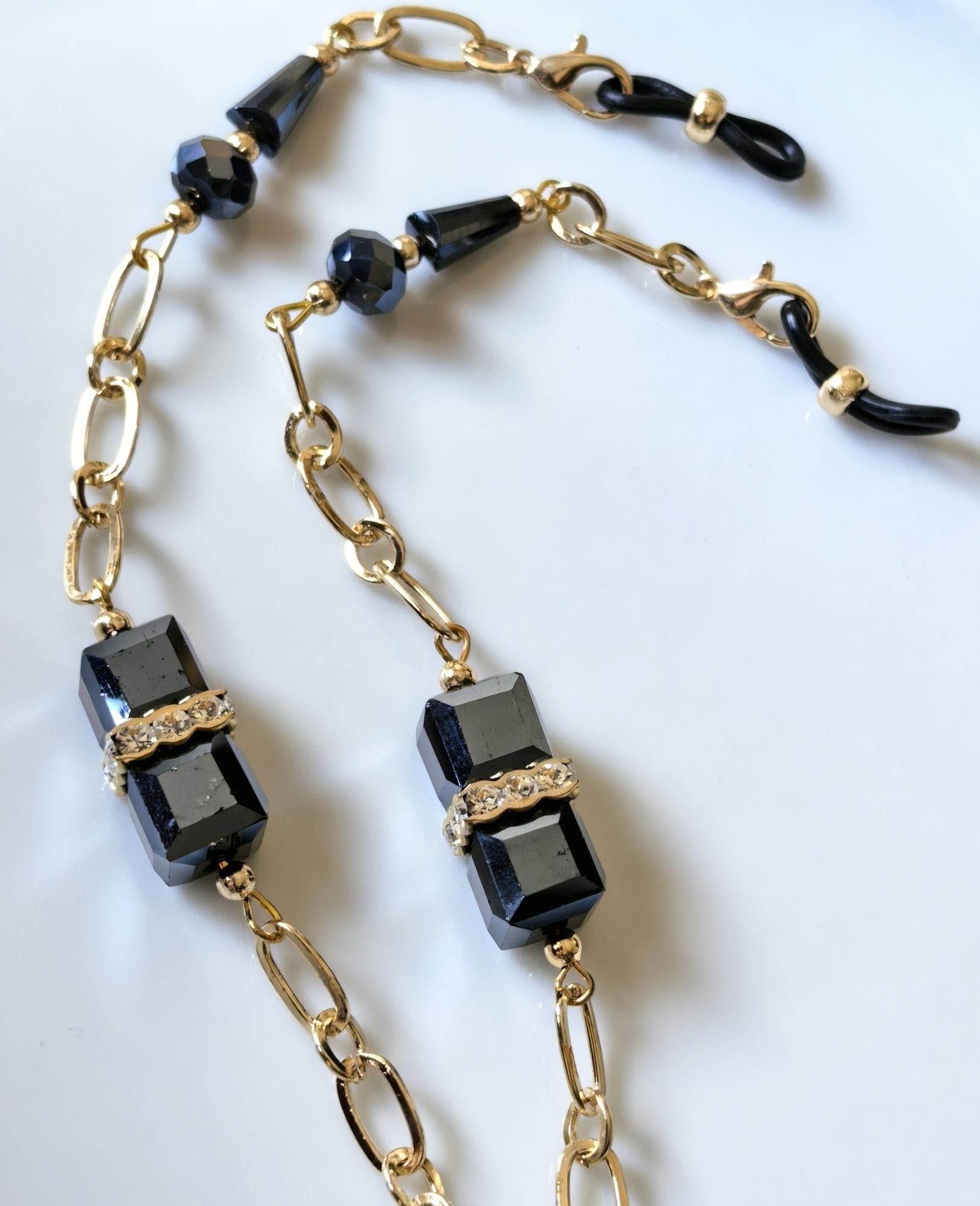 Glasses Chain – Crystal Cube Beads with Swarovski Rondelle Accents – Power Stones Collection