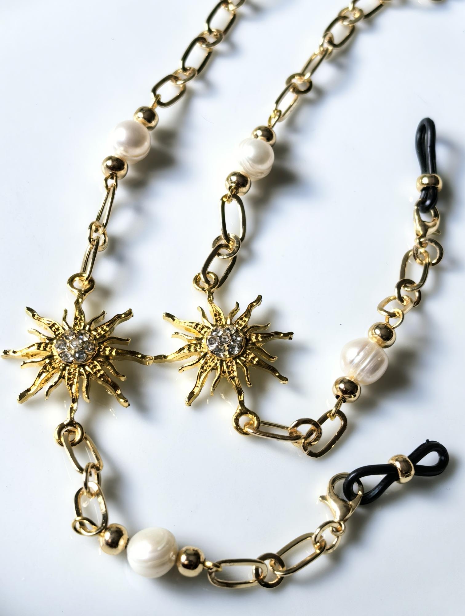 Glasses Chain – Gold Plated with Pearl & Zircon North Star Charm – ThinBlack® Celestial Edition