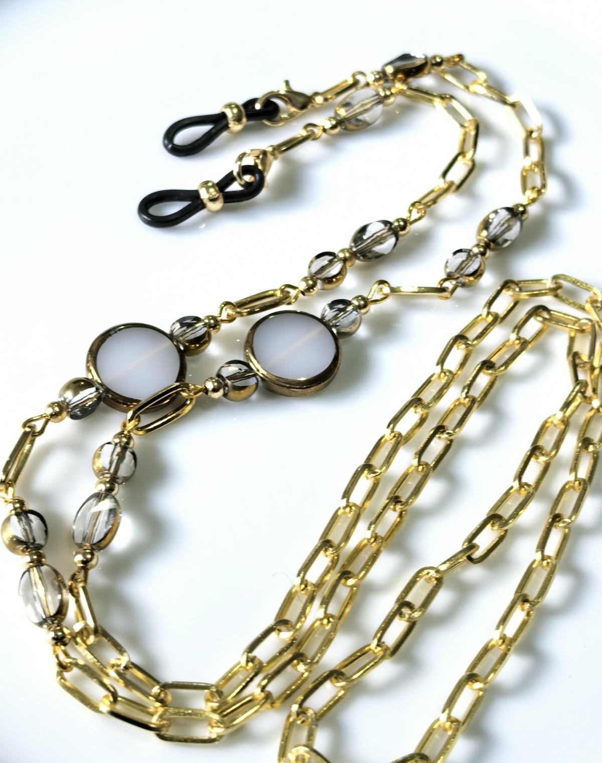 Antique Gold Czech Crystal Eyeglass Chain – Baroque Moon Collection Beaded