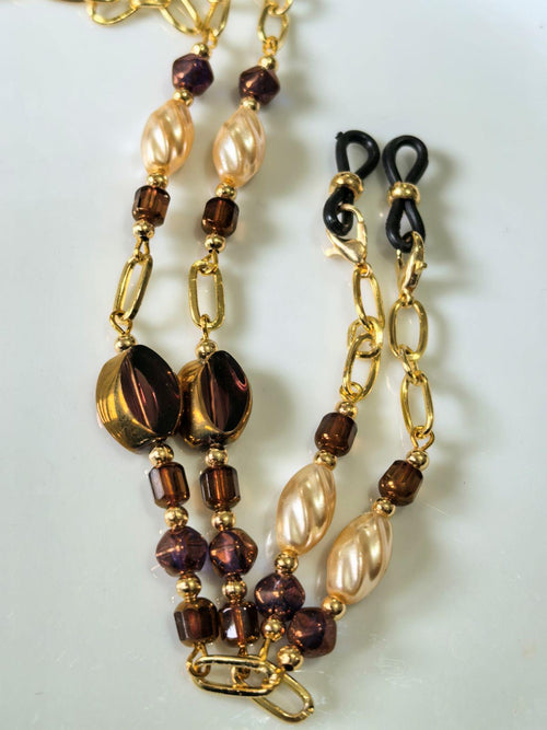 Antique Gold Czech Crystal Eyeglass Chain – Twisted Baroque Pearl