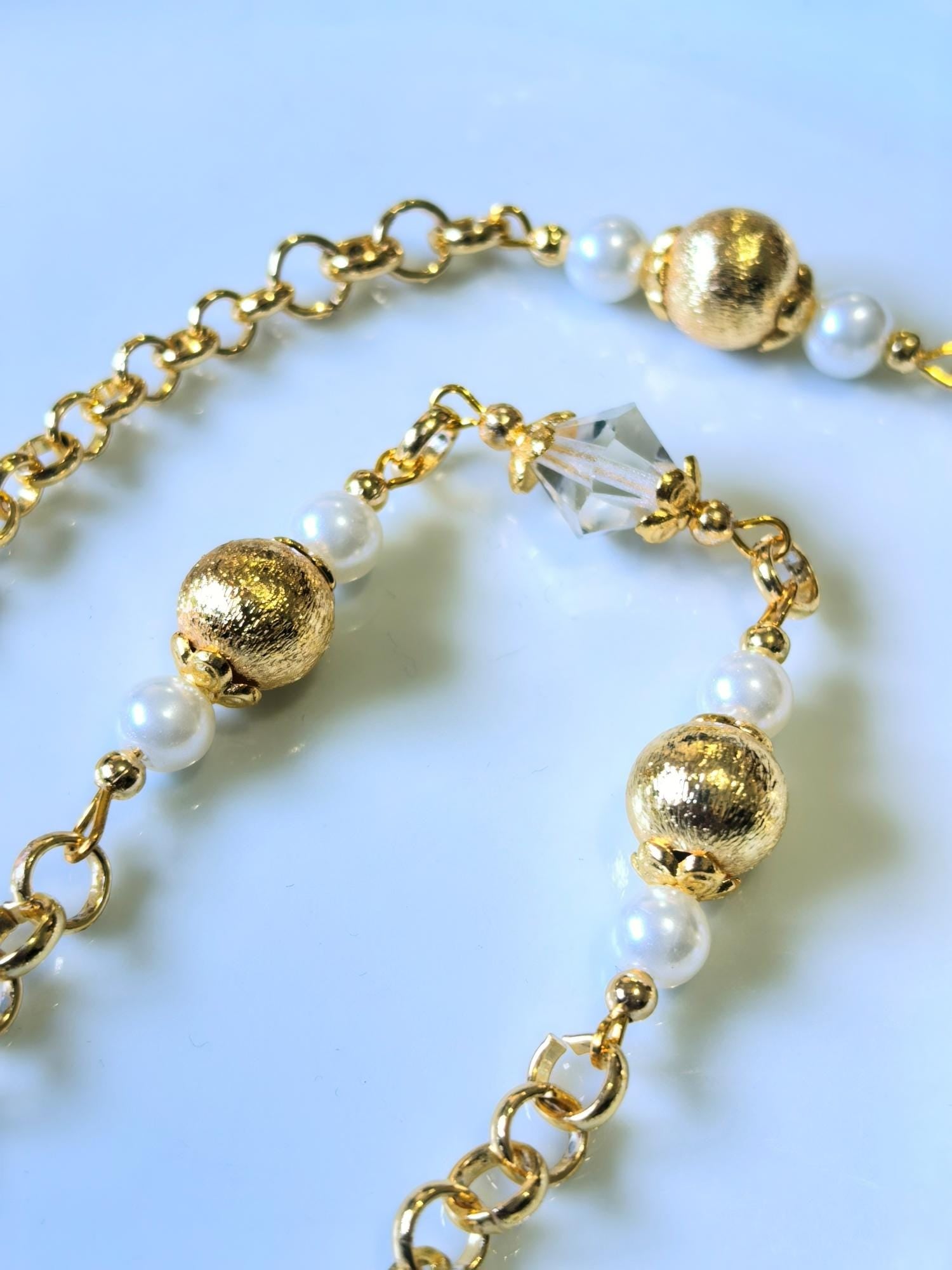 Eyeglass Chain – Antique Gold Baroque Pearl Crystal