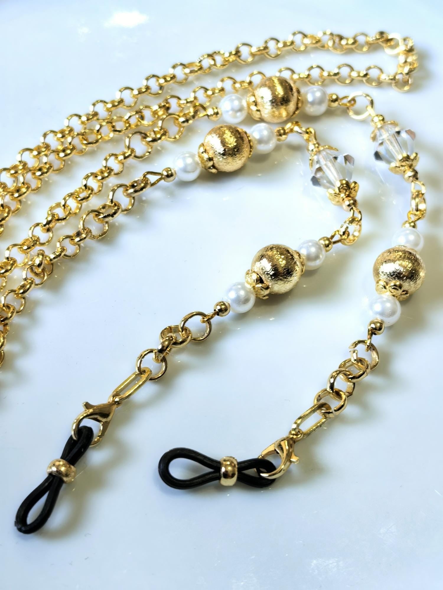 Eyeglass Chain – Antique Gold Baroque Pearl Crystal