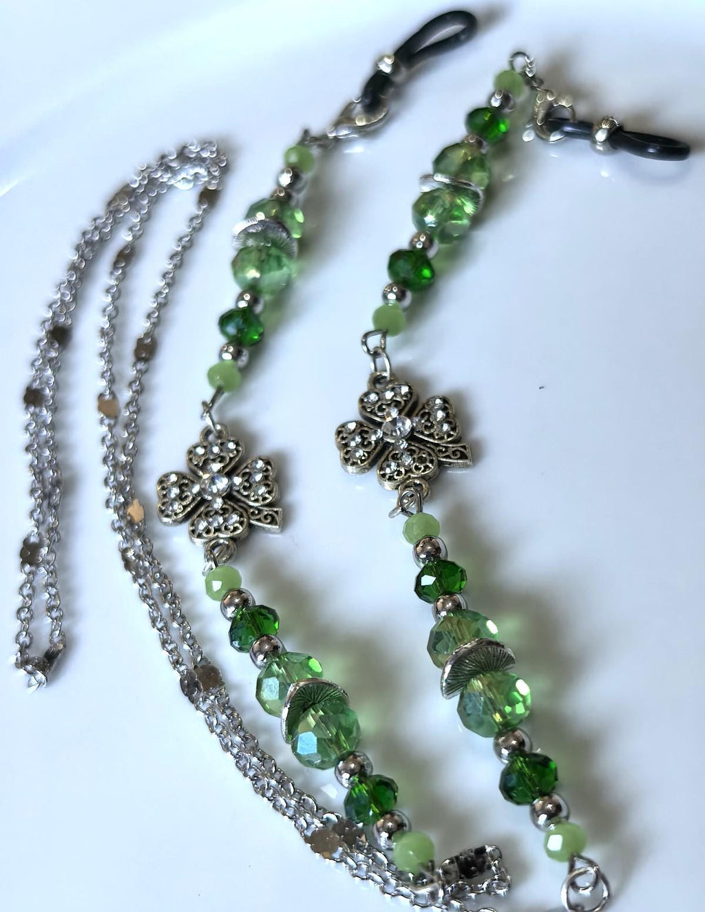 Gümüş Peridot Kristal Gözlük Zinciri