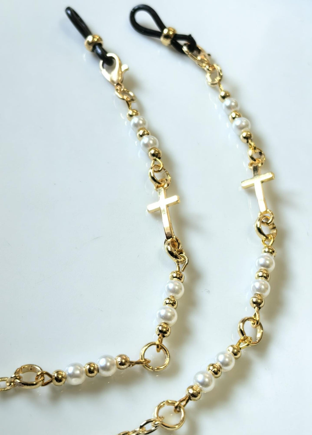 Eyeglass Chain - Cross Charm Gold Plated and Pearly Chain - THINBLACK®