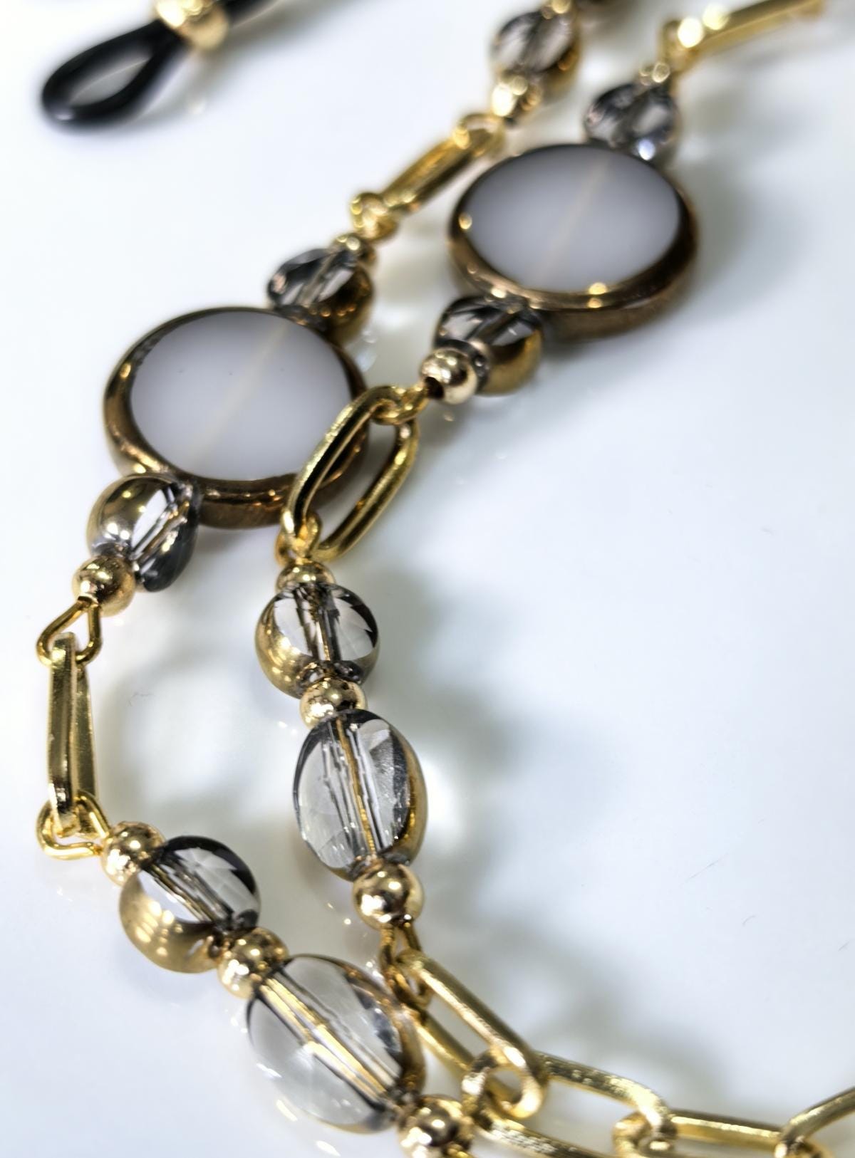 Antique Gold Czech Crystal Eyeglass Chain – Baroque Moon Collection Beaded