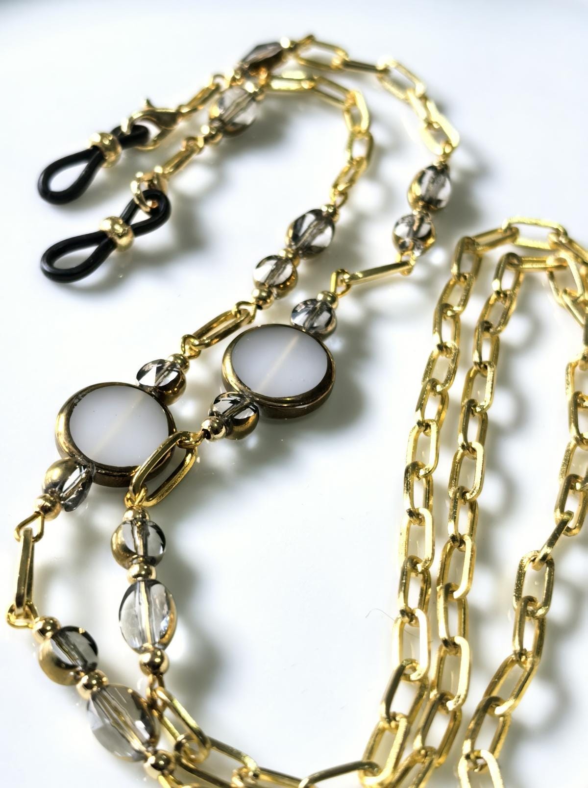 Antique Gold Czech Crystal Eyeglass Chain – Baroque Moon Collection Beaded