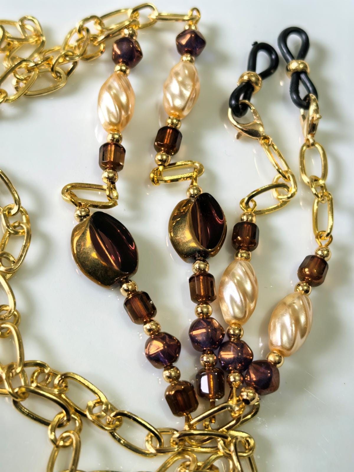 Antique Gold Czech Crystal Eyeglass Chain – Twisted Baroque Pearl