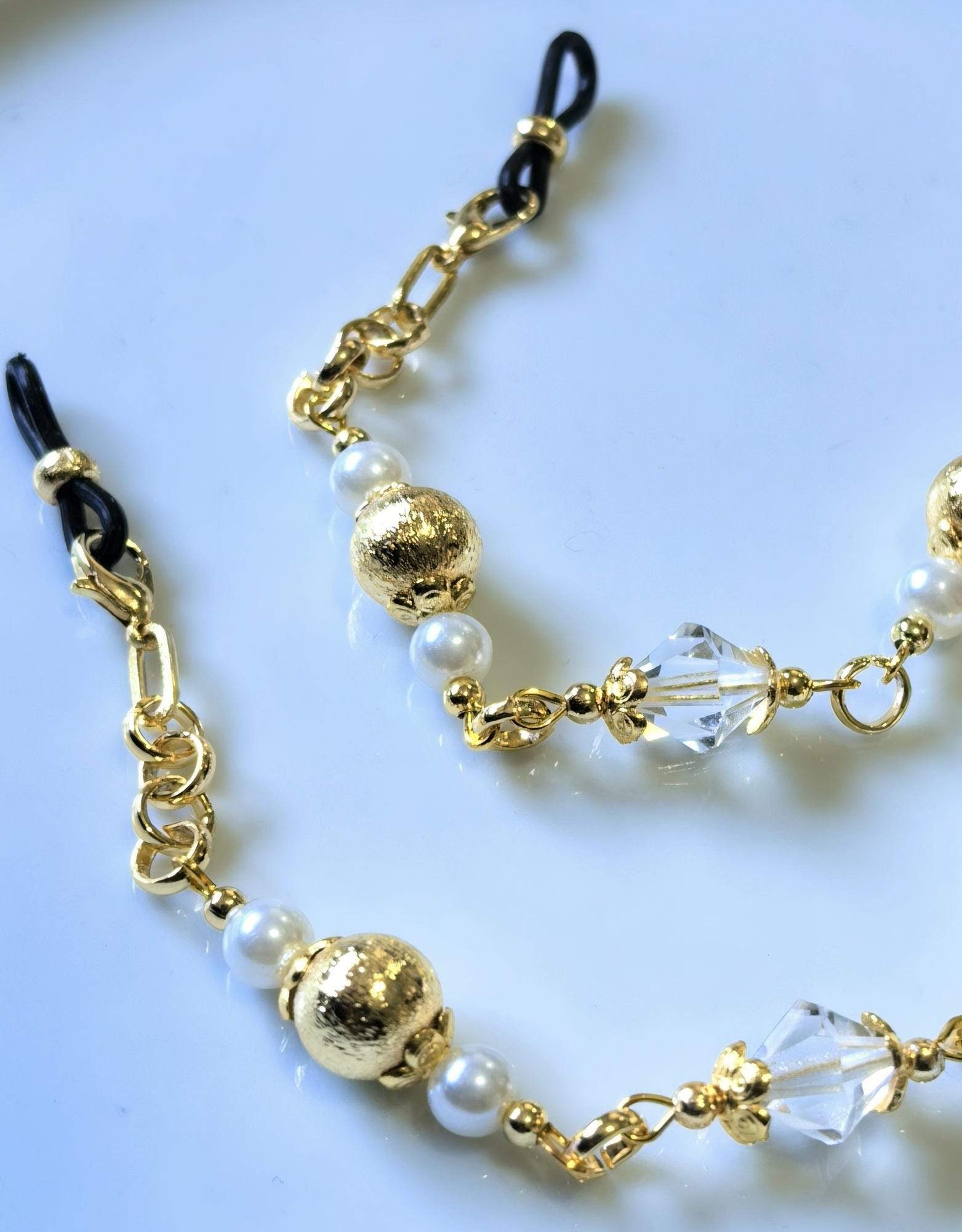 Eyeglass Chain – Antique Gold Baroque Pearl Crystal