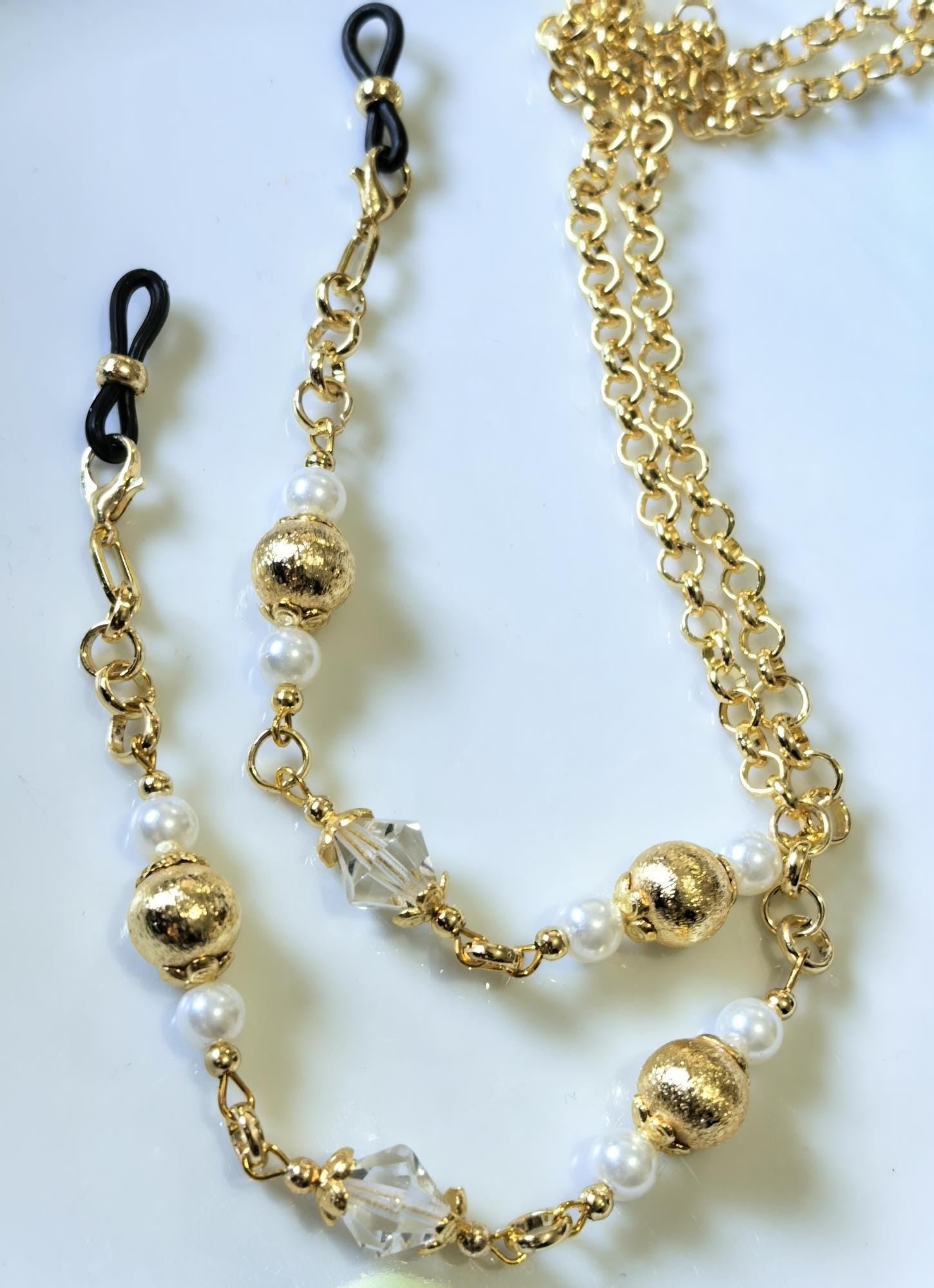 Eyeglass Chain – Antique Gold Baroque Pearl Crystal