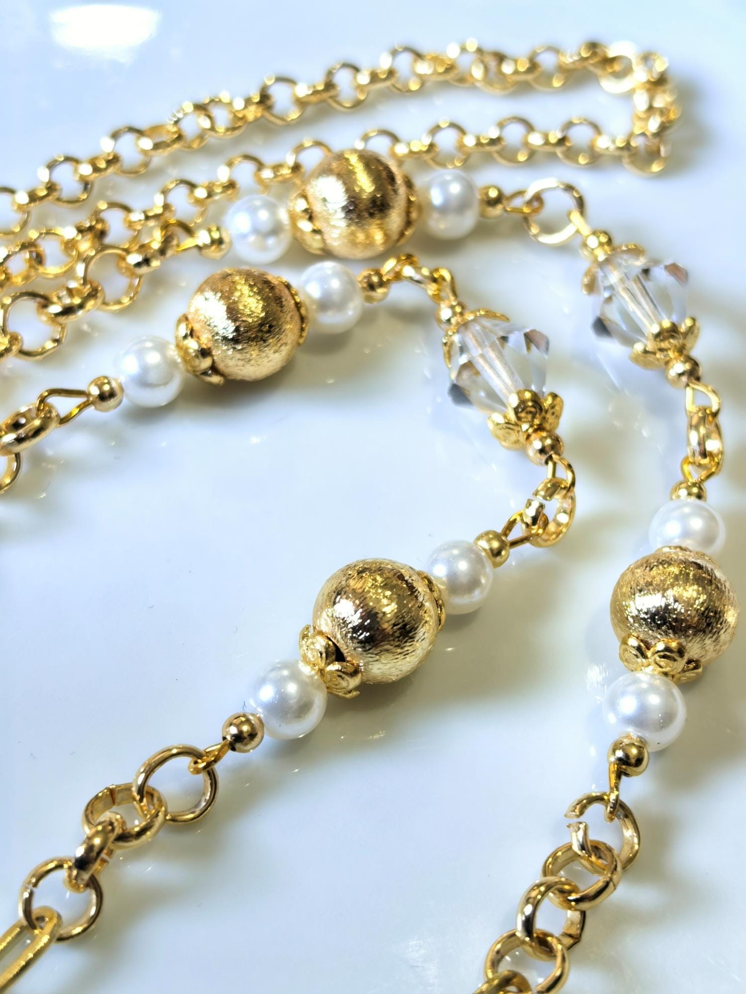 Eyeglass Chain – Antique Gold Baroque Pearl Crystal