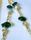 Glasses Chain – Gold Plated with Green Crystal Beads, Pearls & Fish Charm – ThinBlack® Ocean Edition