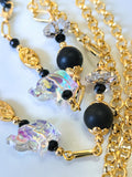 Glasses Chain – Handmade Onyx & Crystal with Elephant Talisman – Gold Plated – ThinBlack® Symbolic Edition