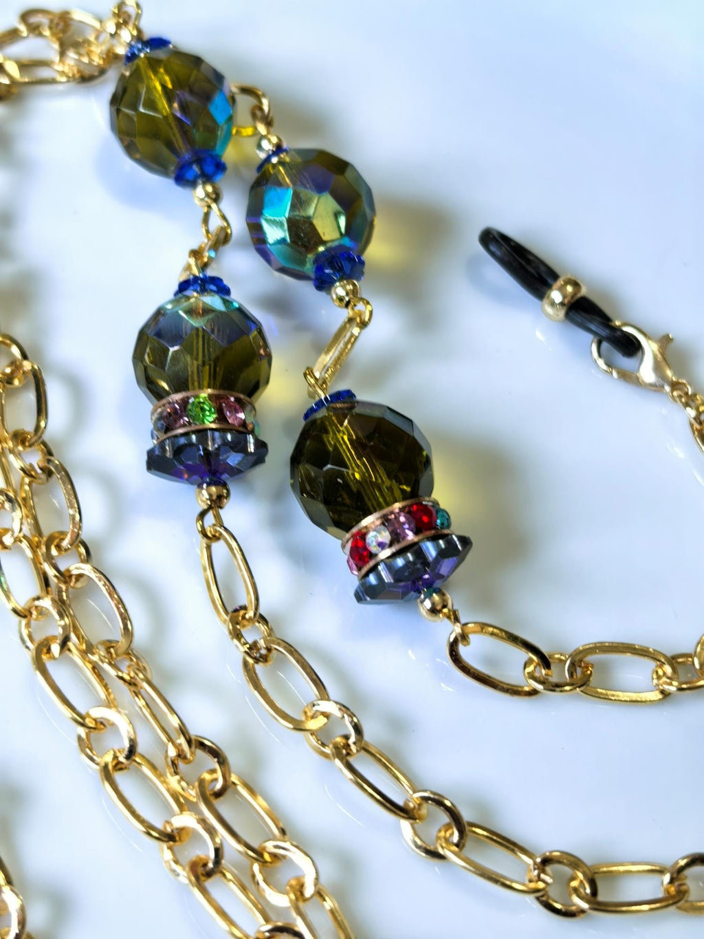 Glasses Chain – Gold Plated with Real Crystal Beads – ThinBlack® Elegant Edition