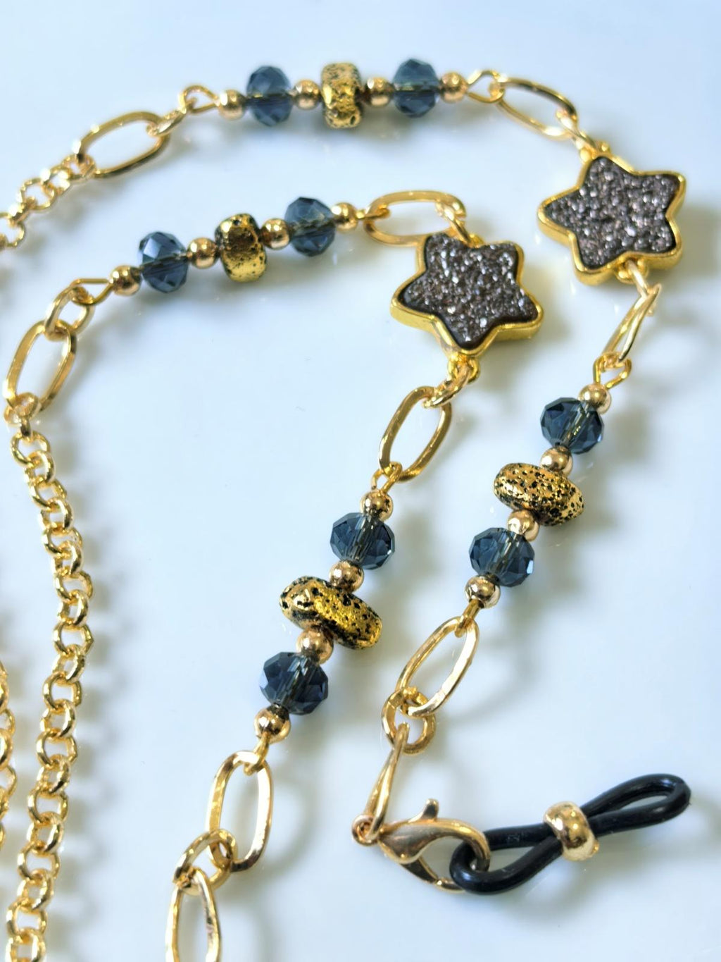 Glasses Chain – Hematite Star Charm with Gold Plated Holder – ThinBlack® Power Stones Collection