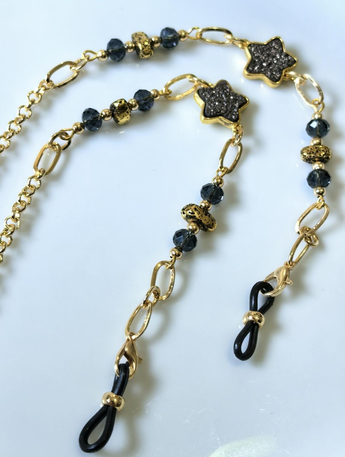 Glasses Chain – Hematite Star Charm with Gold Plated Holder – ThinBlack® Power Stones Collection