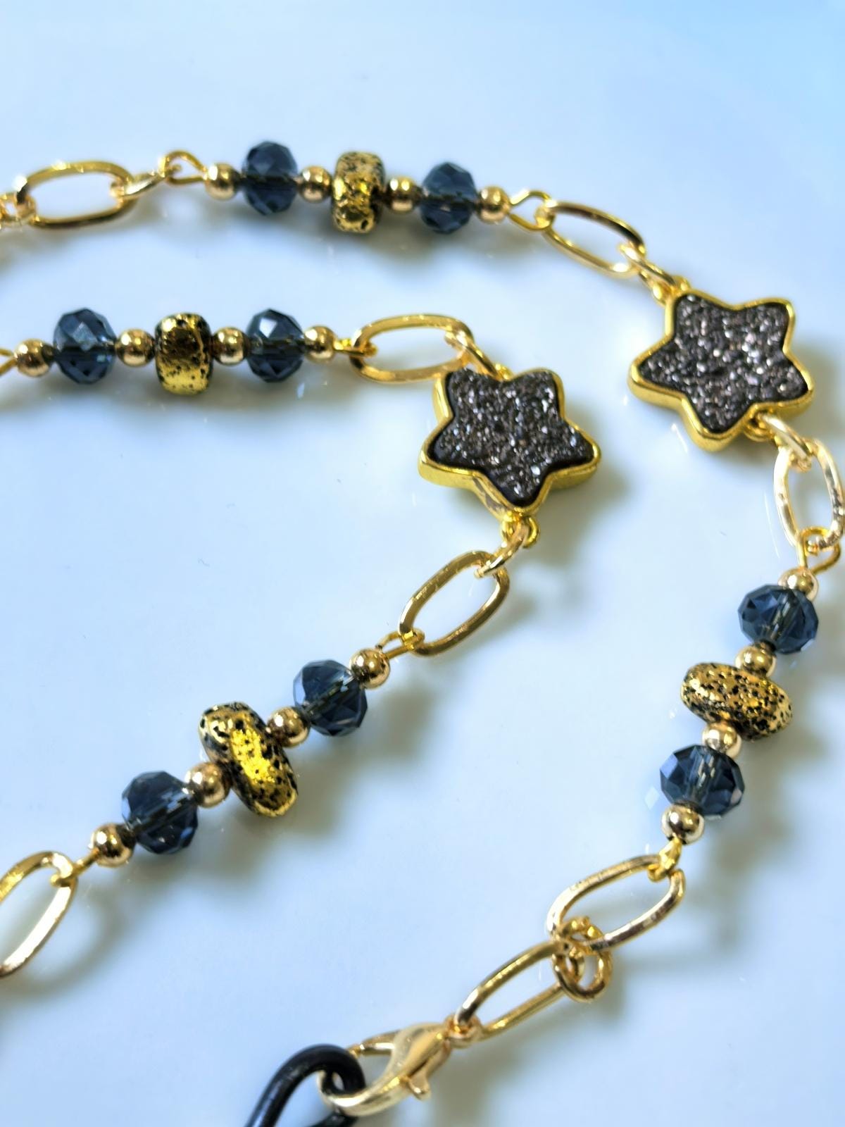 Glasses Chain – Hematite Star Charm with Gold Plated Holder – ThinBlack® Power Stones Collection