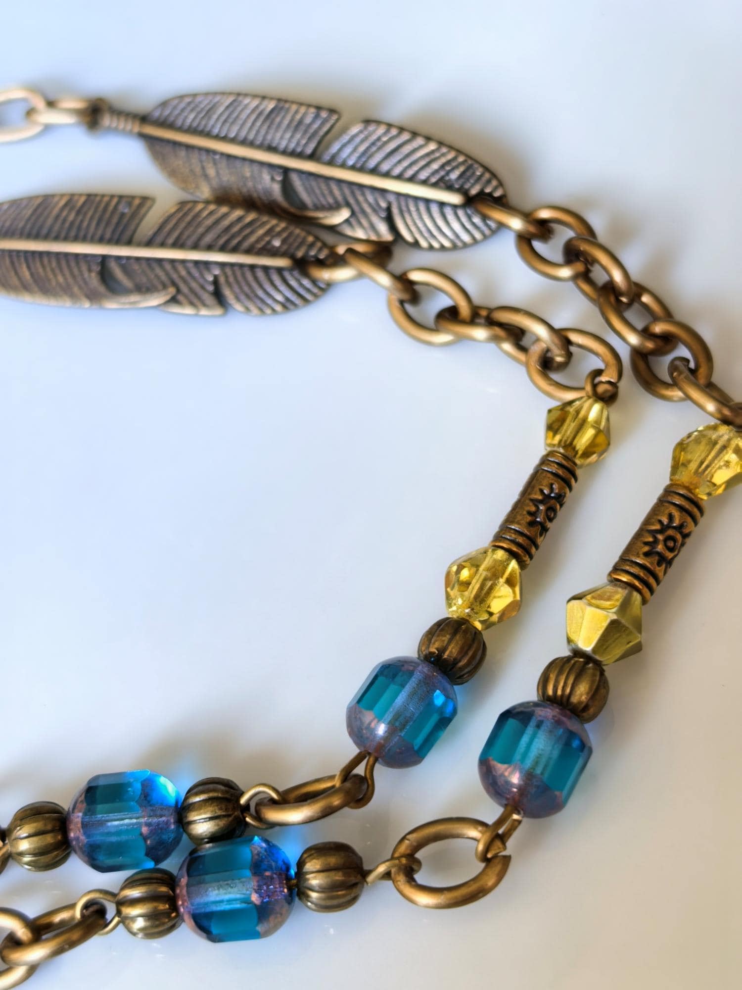 Turquoise Eyeglass Chain with Leaf Charm – Handmade Bohemian Jewelry