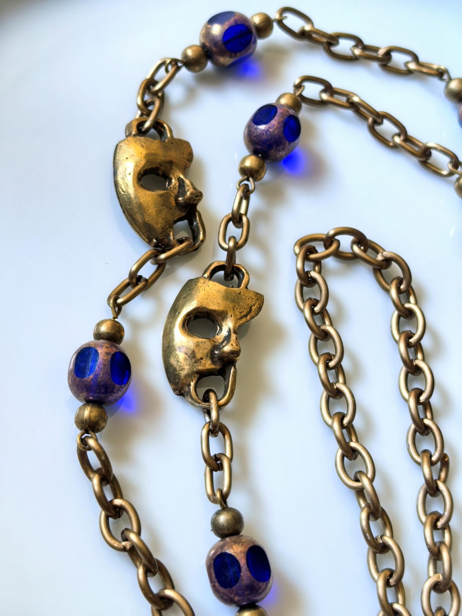 Sax Crystal Eyeglass Chain with Mask Charm – Antique Gold Handmade Jewelry