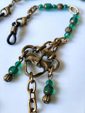 Smiling Mask Charm Eyeglass Chain – Antique Gold Sax Crystal Handmade Jewelry