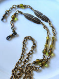 Olive Green Leaf Charm Eyeglass Chain – Antique Gold Handmade Jewelry
