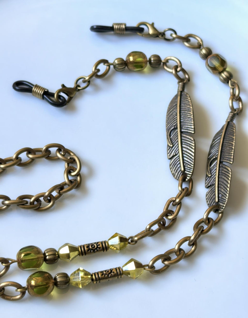 Olive Green Leaf Charm Eyeglass Chain – Antique Gold Handmade Jewelry