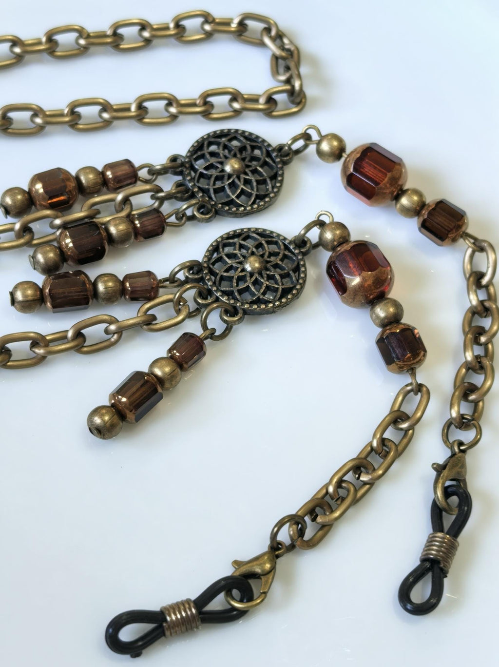 Dreamcatcher Charm Eyeglass Chain – Antique Gold Brown Crystal Handmade Jewelry