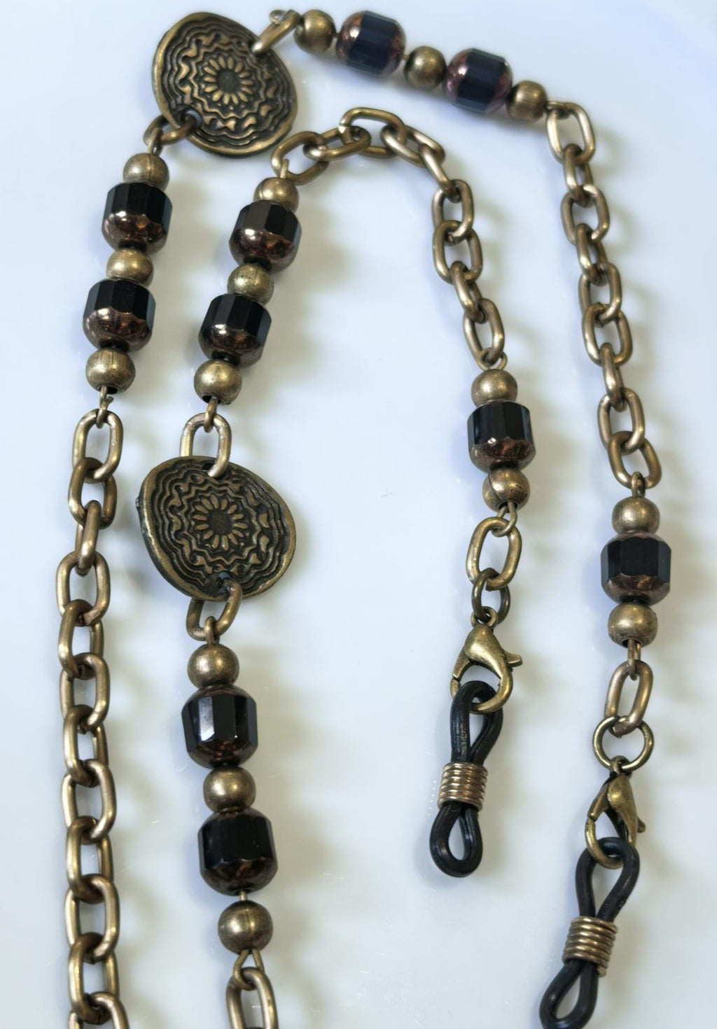 Black Crystal Eyeglass Chain – Antique Gold Handmade Jewelry by THINBLACK®