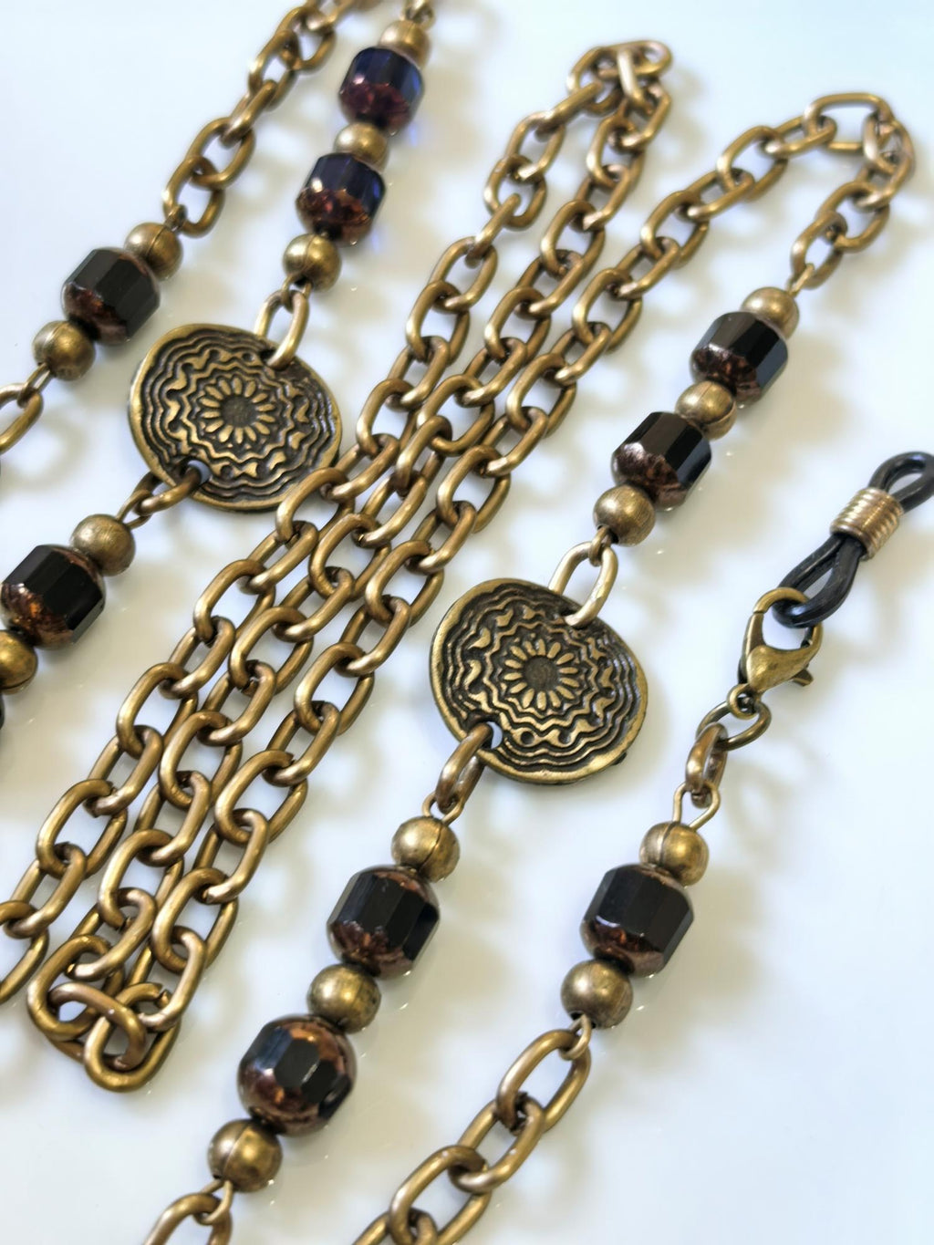 Black Crystal Eyeglass Chain – Antique Gold Handmade Jewelry by THINBLACK®