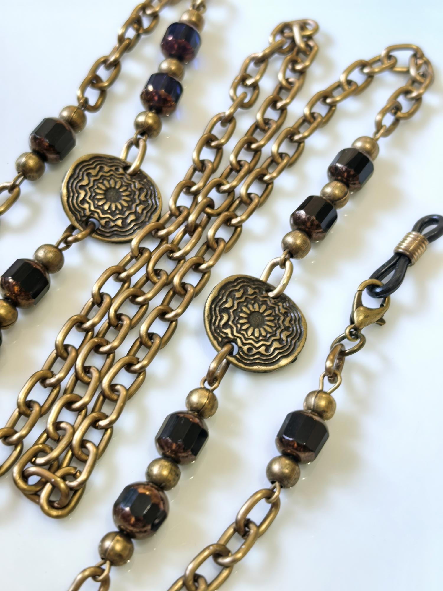 Black Crystal Eyeglass Chain – Antique Gold Handmade Jewelry by THINBLACK®