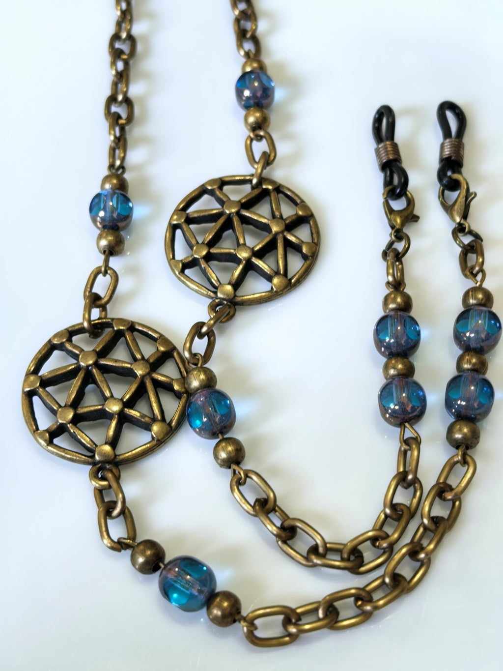 Flower of Life Eyeglass Chain – Turquoise Crystal Handmade Jewelry