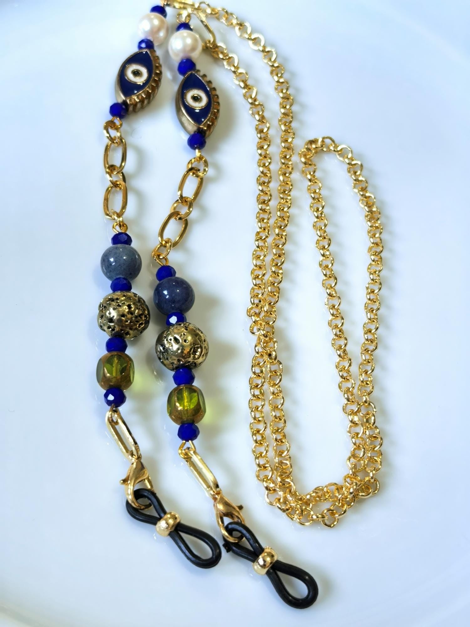 Handmade Gold Eyeglass Chain with Real Pearl