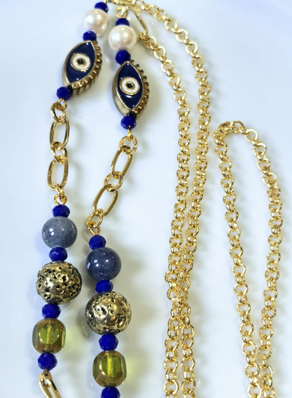 Bohemian Gold Eyeglass Chain Real Pearl Crystal