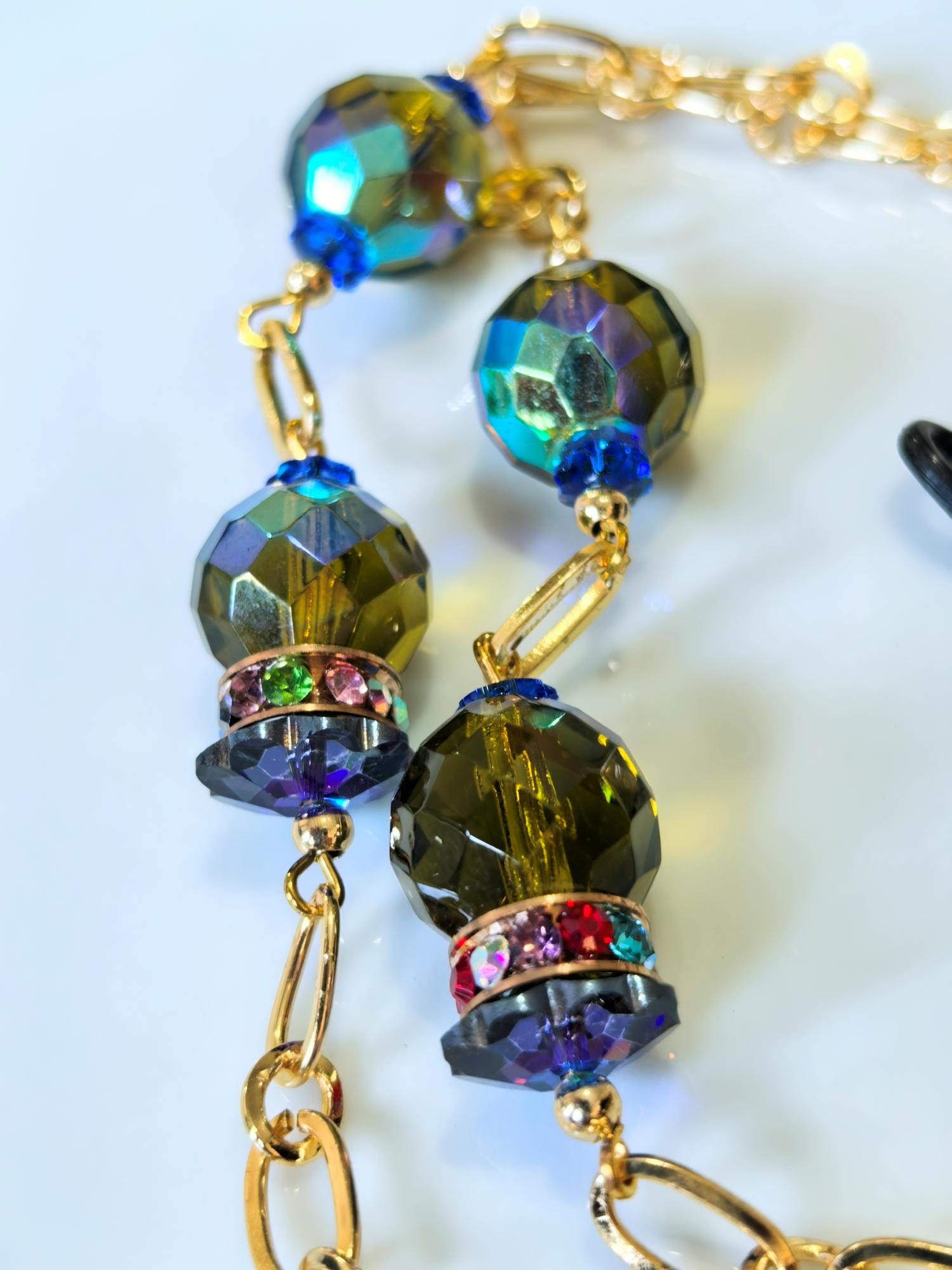 Glasses Chain – Gold Plated with Real Crystal Beads – ThinBlack® Elegant Edition