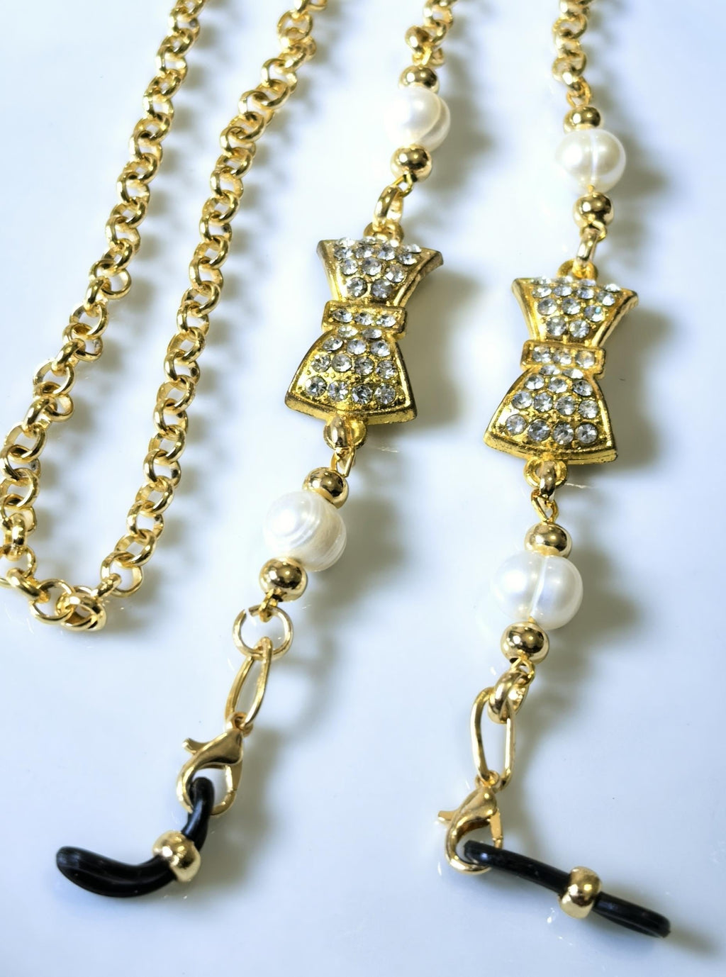 Glasses Chain – Gold Plated with Pearls & Zircon Pendant – ThinBlack® Elegant Edition