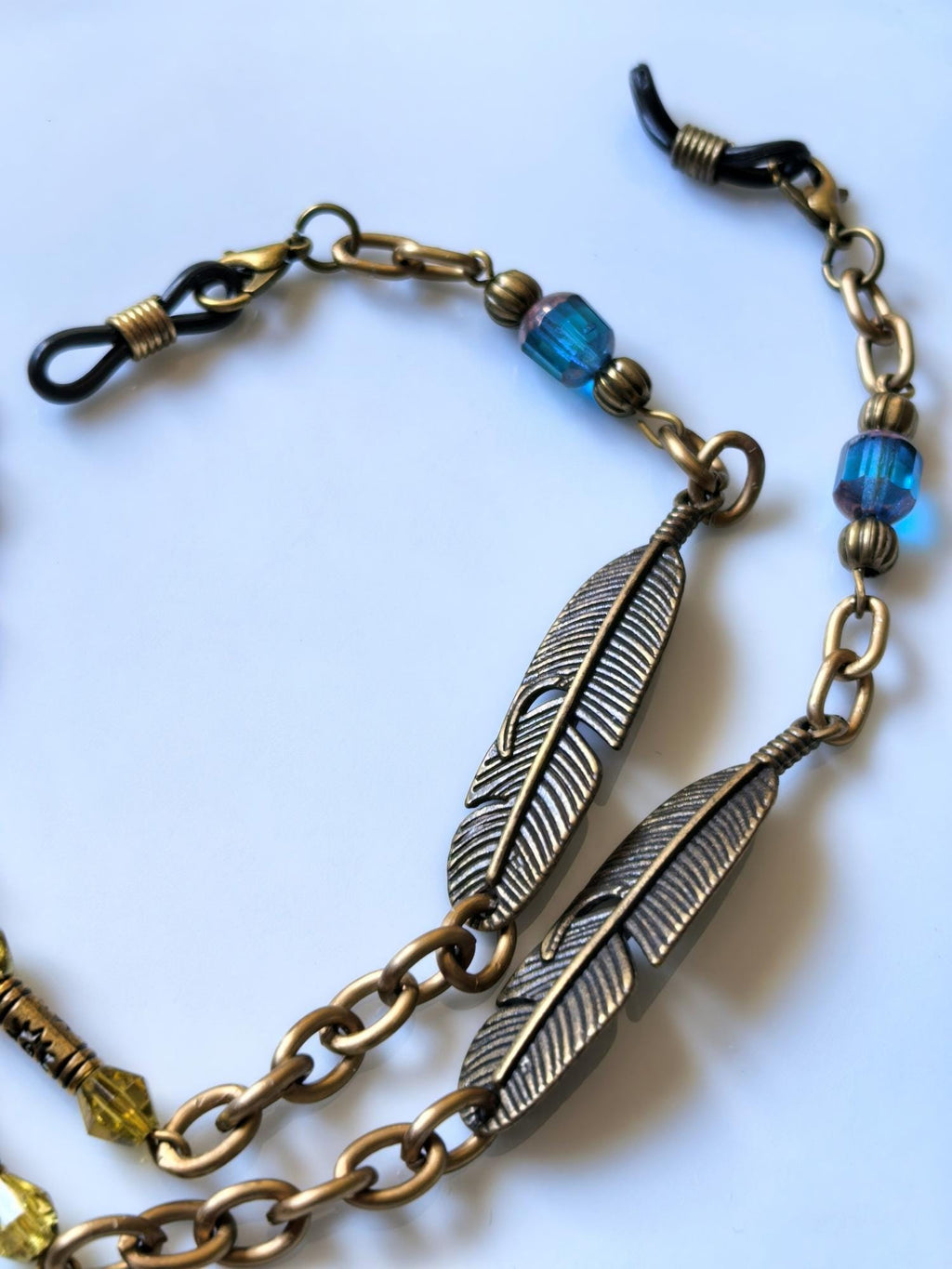Turquoise Eyeglass Chain with Leaf Charm – Handmade Bohemian Jewelry