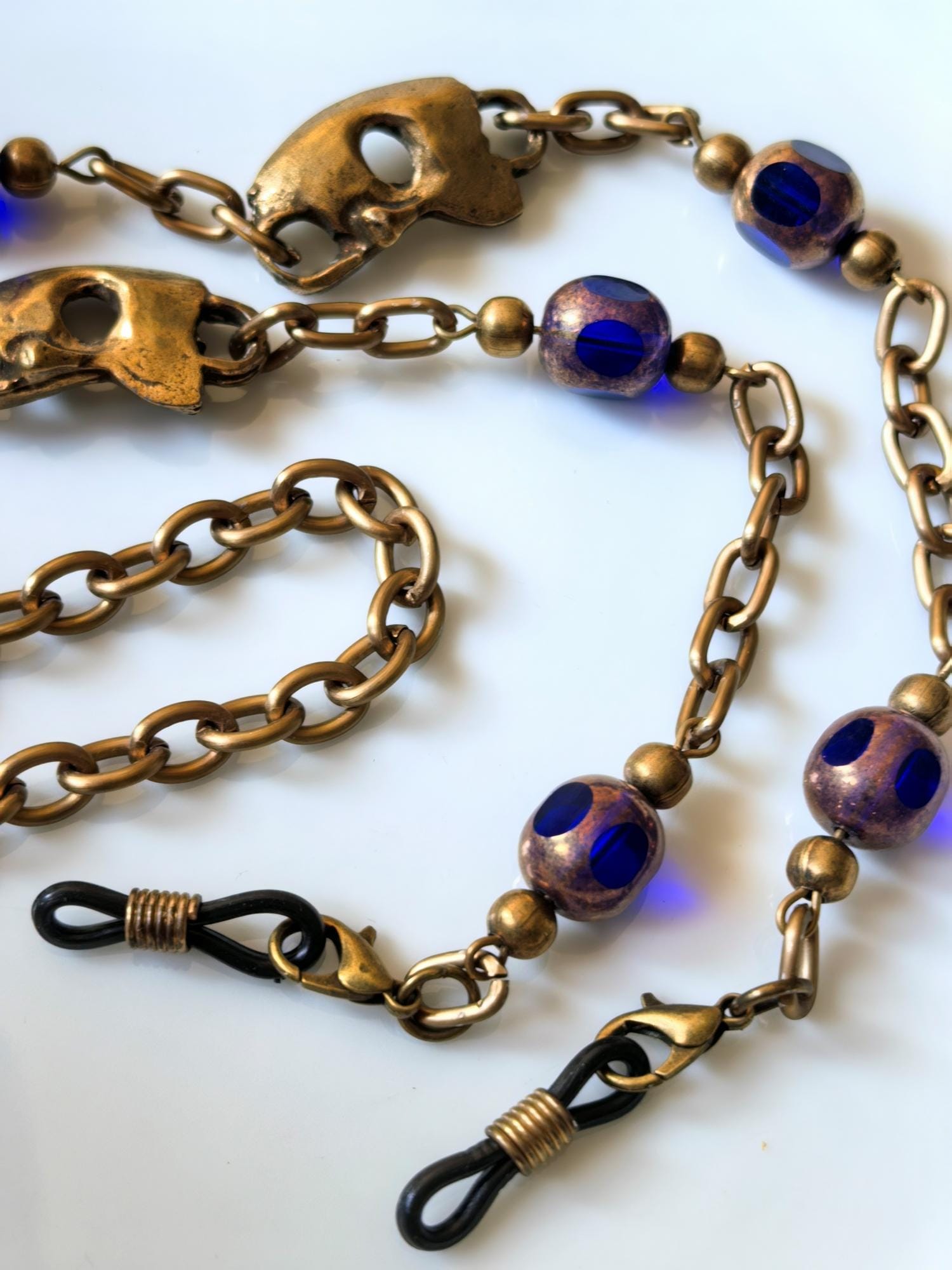 Sax Crystal Eyeglass Chain with Mask Charm – Antique Gold Handmade Jewelry