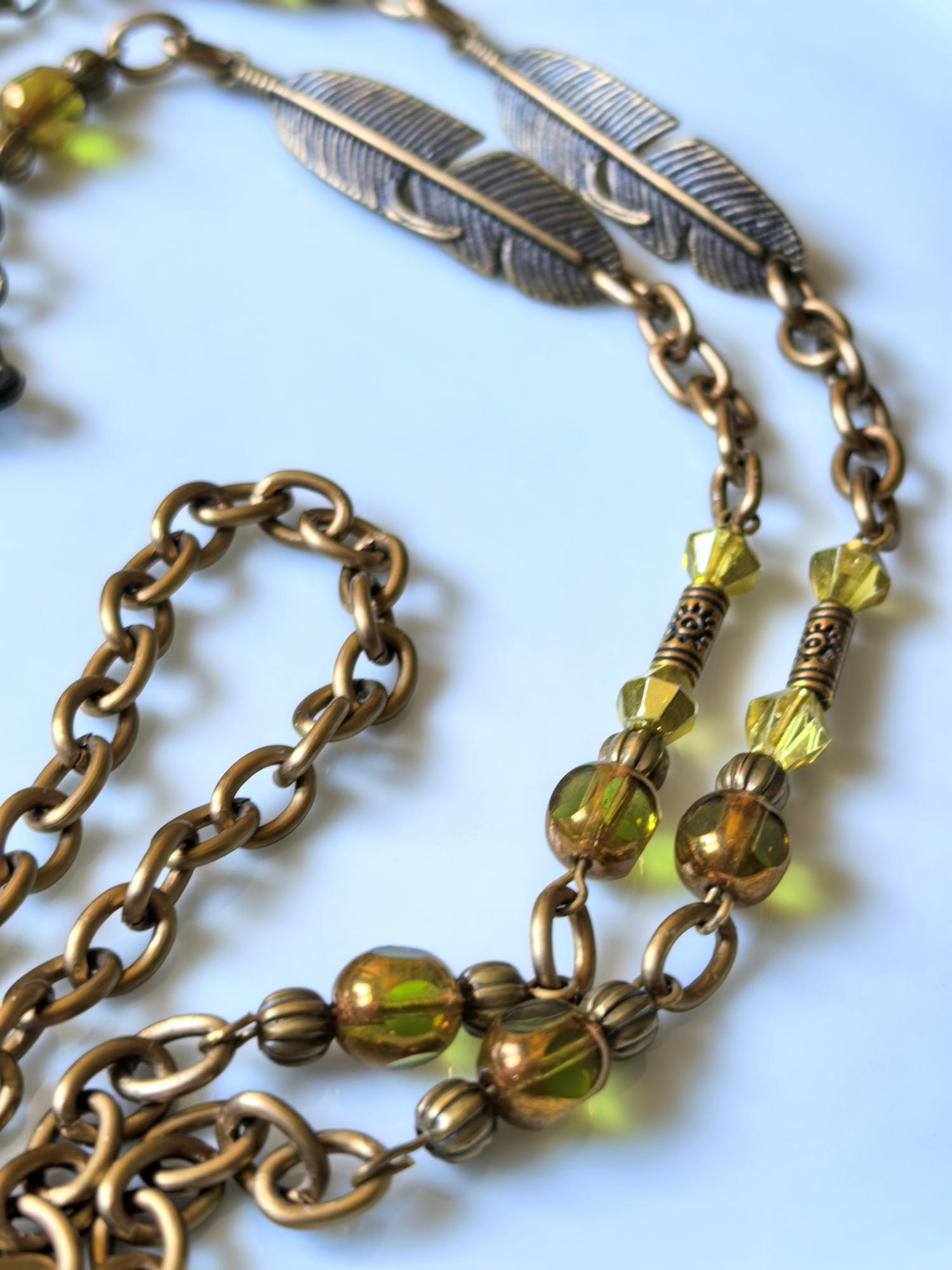 Olive Green Leaf Charm Eyeglass Chain – Antique Gold Handmade Jewelry