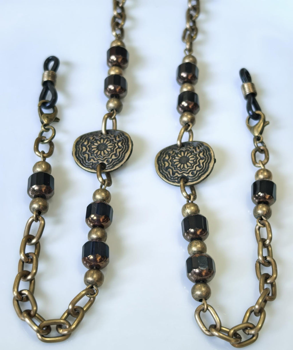 Black Crystal Eyeglass Chain – Antique Gold Handmade Jewelry by THINBLACK®