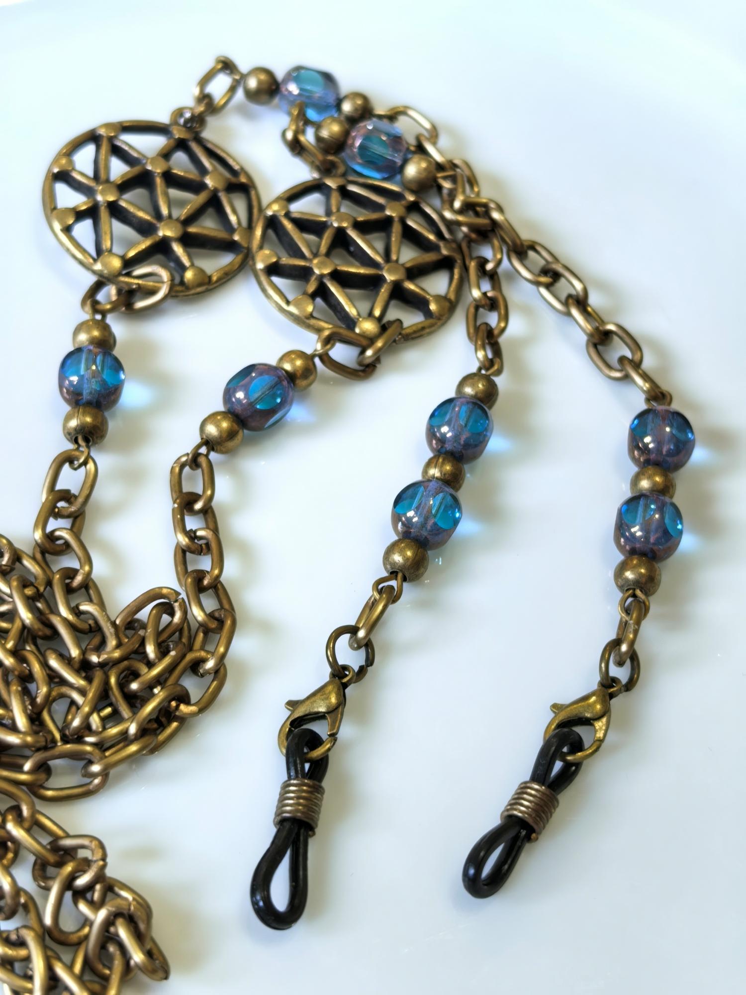 Flower of Life Eyeglass Chain – Turquoise Crystal Handmade Jewelry