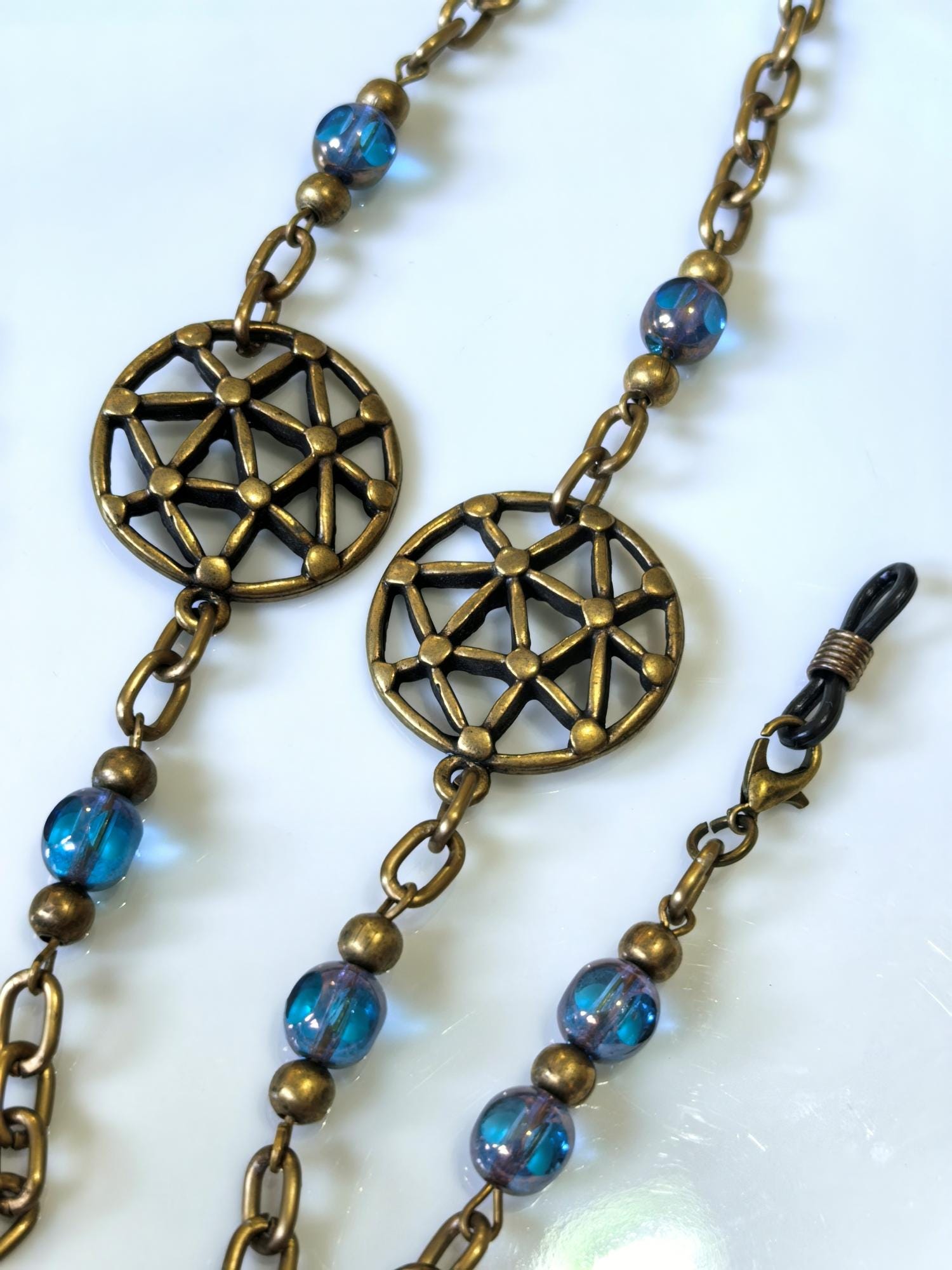 Flower of Life Eyeglass Chain – Turquoise Crystal Handmade Jewelry