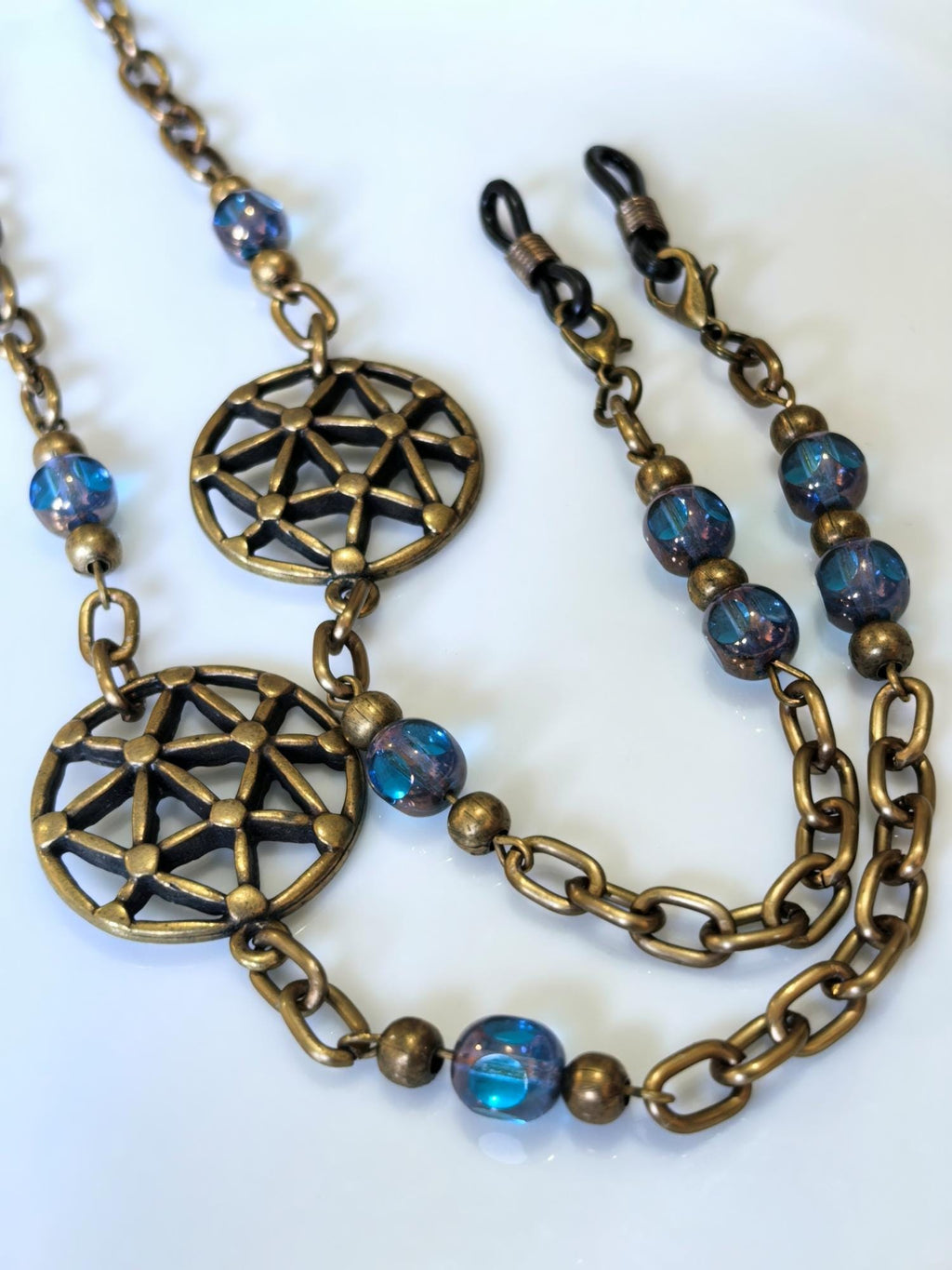 Flower of Life Eyeglass Chain – Turquoise Crystal Handmade Jewelry