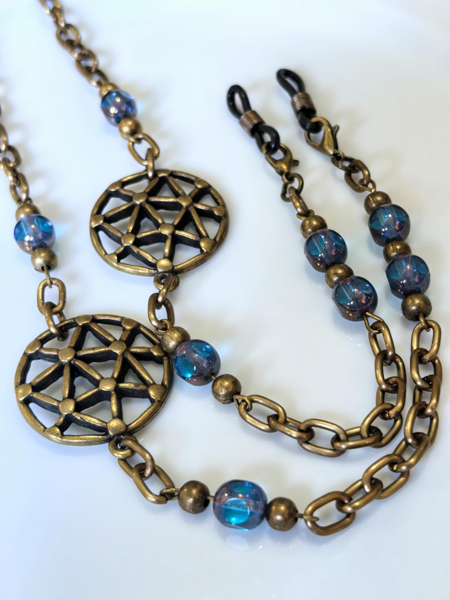 Flower of Life Eyeglass Chain – Turquoise Crystal Handmade Jewelry