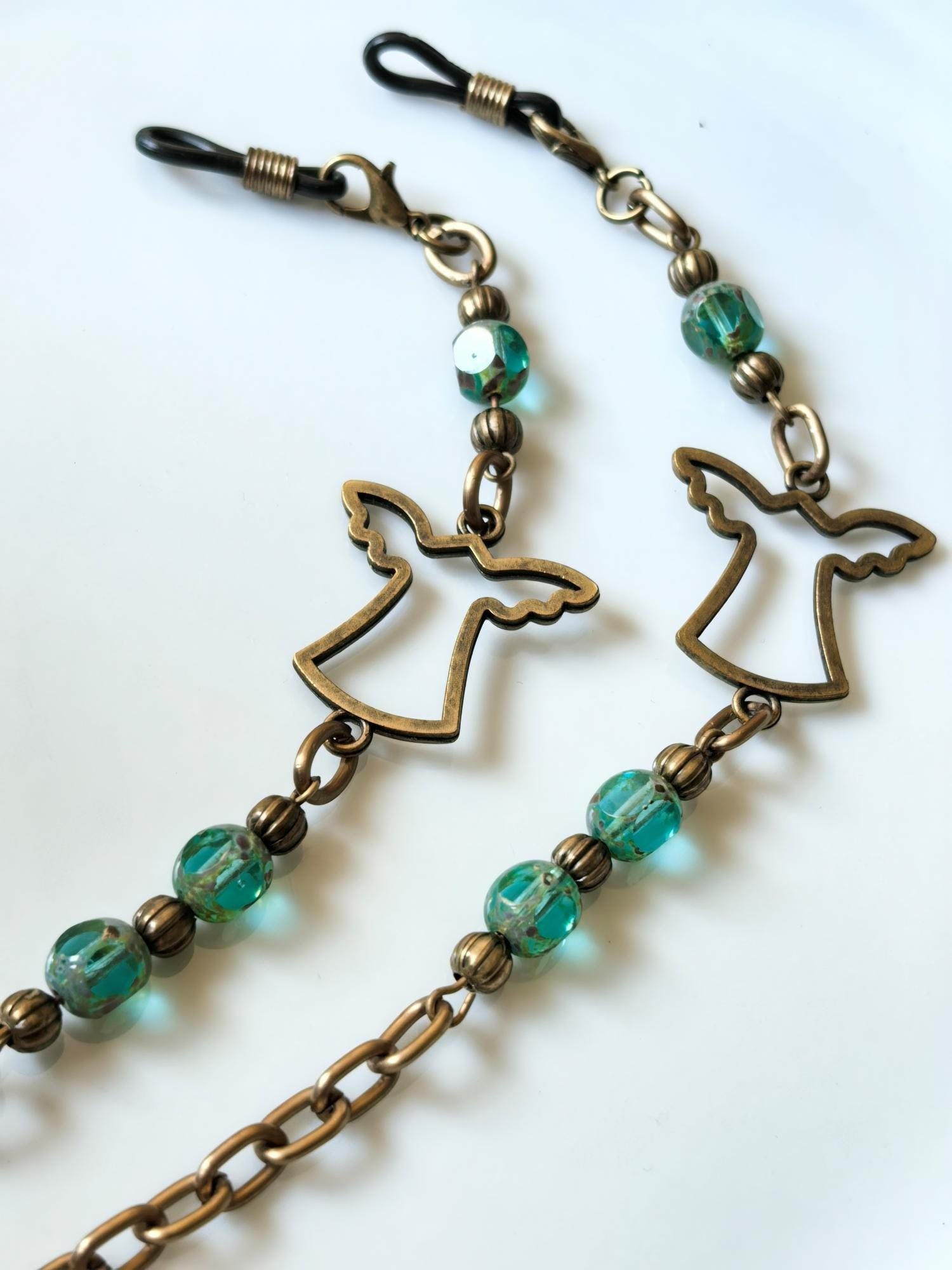 Angel Wing Eyeglass Chain – Turquoise Crystal Handmade Jewelry