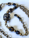 Vintage Style Eyeglass Chain – Filigree Beads & Black Crystals