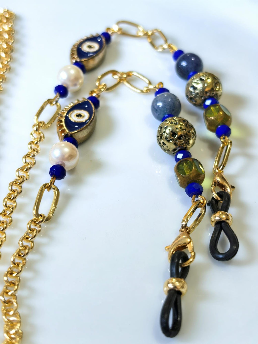 Bohemian Gold Eyeglass Chain Real Pearl Crystal