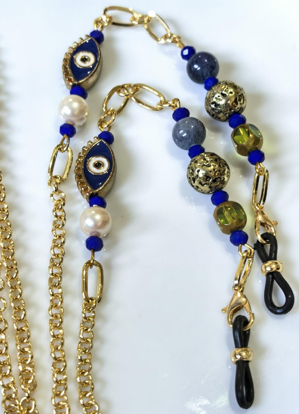 Bohemian Gold Eyeglass Chain Real Pearl Crystal